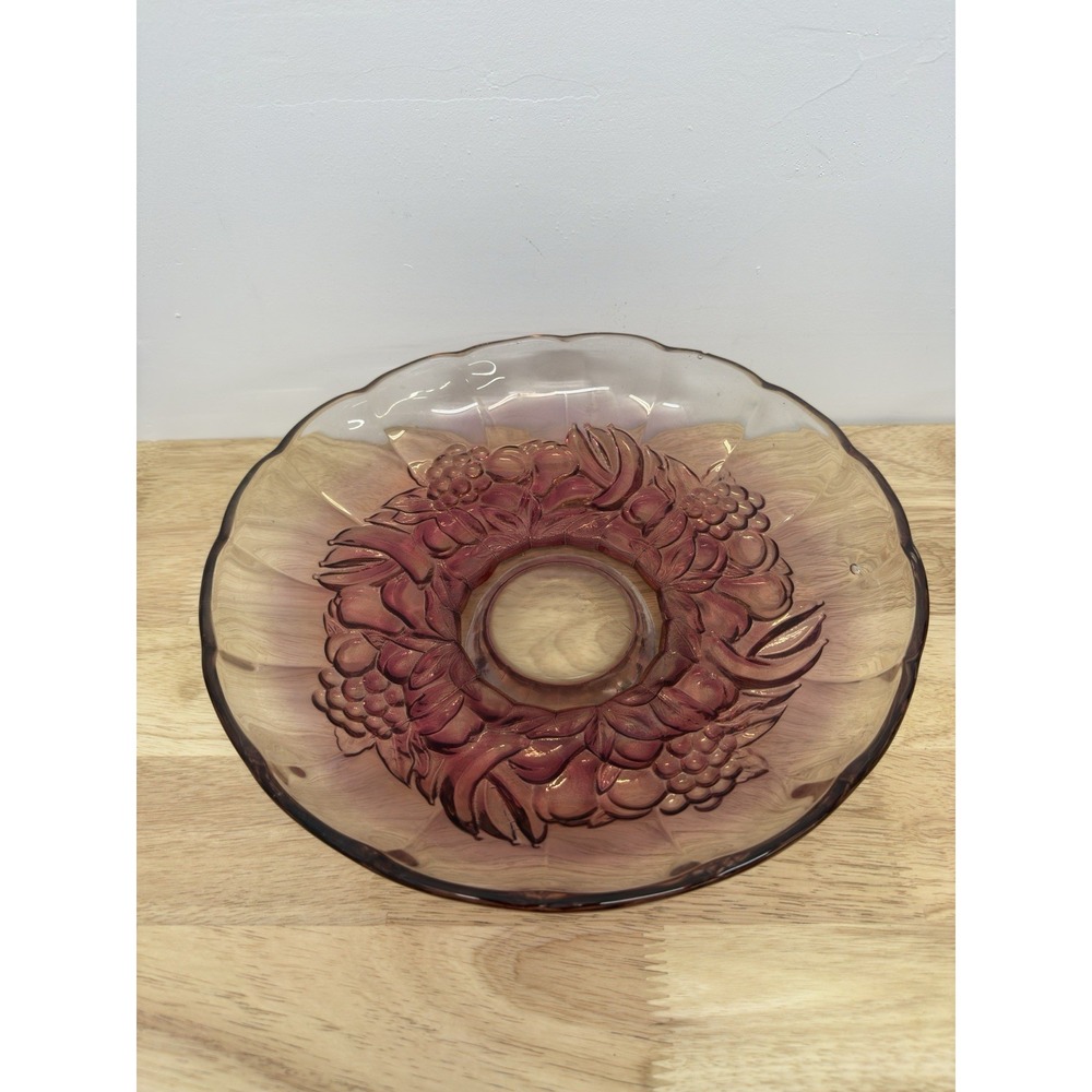 Vintage Indiana Glass Comport Bowl Rose Lustre Garland Banana Fruit‎ Dish